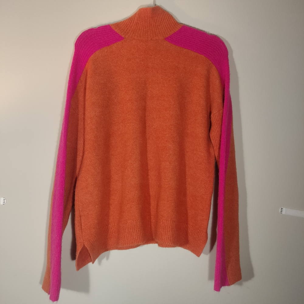 THML Vibrant Colorblock Mock-Neck Sweater in Orange & Pink - Picture 3 of 10